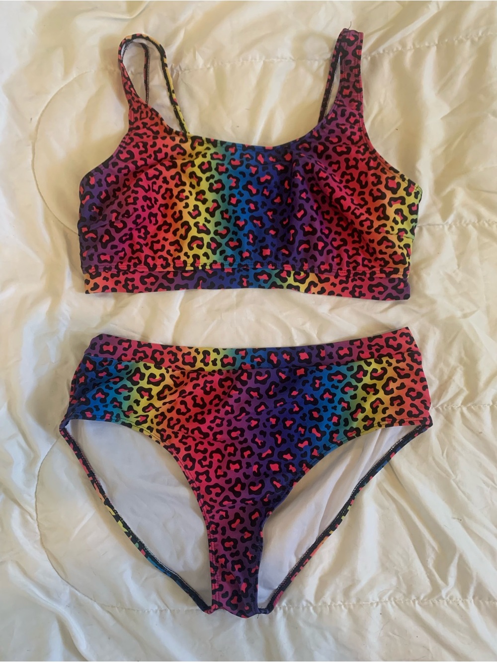Lisa Frank Inspired Rainbow Leopard Two-Piece Swim Set - Multicolor